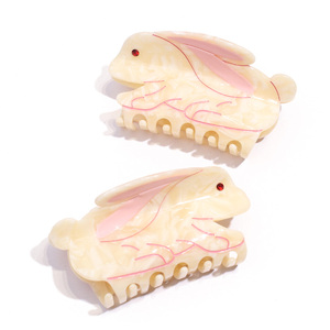 Pinzas de pelo de conejo de acetato únicas de estilo chino clásico YIYI pinzas de pelo de conejo amarillas bonitas para niñas personalizadas al por mayor