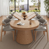 Nouvelle table à manger ovale extensible et pliable en bois massif, transformable, pour les petites maisons et les hôtels, design moderne