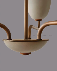 Lustre Lola artisanal 3 lumières en noyer, style moderne du milieu du siècle, luminaire suspendu en bois pour salon - Product Image 4