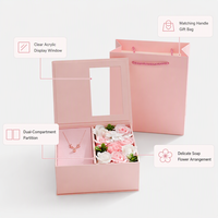 Boîte cadeau rose personnalisée, emballage de luxe, coffret cadeau pour la Saint-Valentin, savon, fleur, fenêtre en acrylique, collier, vente en gros, OEM, ODM
