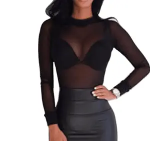 Hot Koop Lente Herfst Dames Sexy Transparante Mesh Blouses Lange Mouwen See Through Sheer Tops