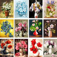 Image Fleur Main Peinture Kits Toile Art Peinture Par Numéros Fleur Personnalisé Peinture Par Numéro Kit pour La Décoration Intérieure Mur Art