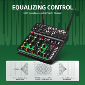 Mixeur audio DJ professionnel à 4 canaux avec 2 microphones sans fil UHF en métal et matière plastique pour karaoké - Product Image 6