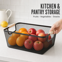 Panier de rangement rectangulaire en fer avec poignée en bois, style nordique, organisateur de bureau pour fruits et fournitures de bureau, 3 tailles, 5 couleurs