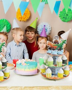 DAMAI - Torre de Postres de 3 Niveles con Diseño de Dinosaurios en Acuarela, Artículos para Fiestas Temáticas, Soporte para Cupcakes, Decoraciones para Fiestas de Cumpleaños de Dinosaurios - Product Image 1