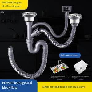 टिकाऊ वर्ग डबल कटोरे रसोई सिंक सिफऑन लचीला नाली पाइप डबल-सिर डिजाइन आसान स्थापना - Product Image 3