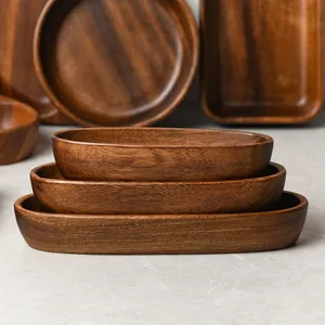 Newell Wholesale Hot Sale Cheap Solid Wood Food Fruit Serving Plate Round Acacia Wood Plate For Food