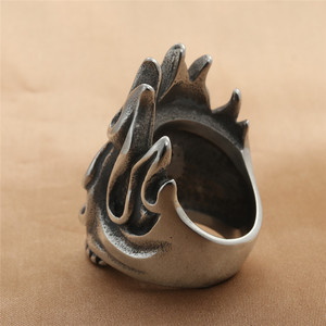 Flame <b>Skull</b> <b>Ring</b> Silver With Gold Accents Men's Punk Jewelry Retro Trendy Geometric Design Gift - Product Image 2