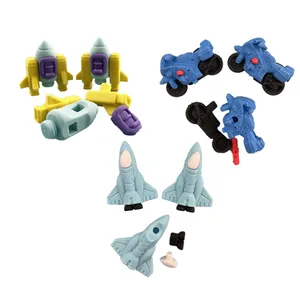 2023 new Funny Novelty Realistic Small airplane or motorcycle space ship shape Toy Rubber Assembly Eraser for Vending Machine