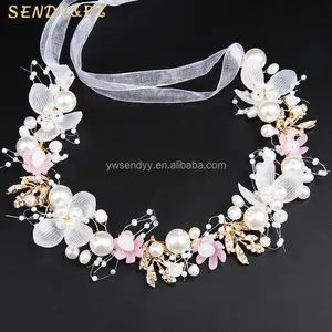 Personalize Custom Bridal Wedding Crystal Pearls Wreath Flowers Bridesmaid Sweet Ribbon Hairbands Accessories