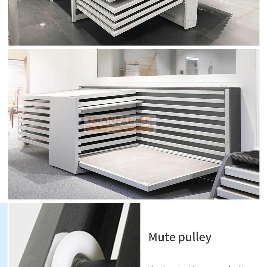 High quality tile sliding display frame quartz stone marble granite sintered stone showroom reclining ceramic tile display rack