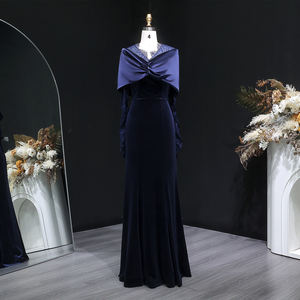 ชารอนกล่าวว่า SF443 ชุดราตรีทรงเมอร์เมดสีน้ำเงินกรมท่าสุดหรู แขนยาว เปิดไหล่ แต่งลูกไม้ สำหรับผู้หญิง งานแต่งงาน งานเลี้ยง ไม่มีสินค้าในสต็อก - Product Image 3