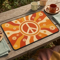 Tapis de pique-nique rétro avec signe de paix des années 70, tapis de table Sunburst, imperméable, antidérapant, utilisation multi-scènes