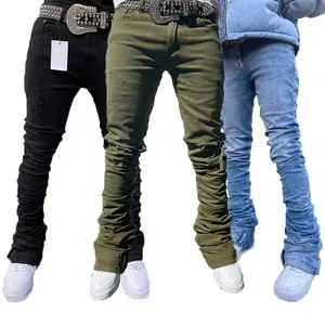 Calça jeans personalizada masculina, calça jeans skinny com estampa de tela digital para homens