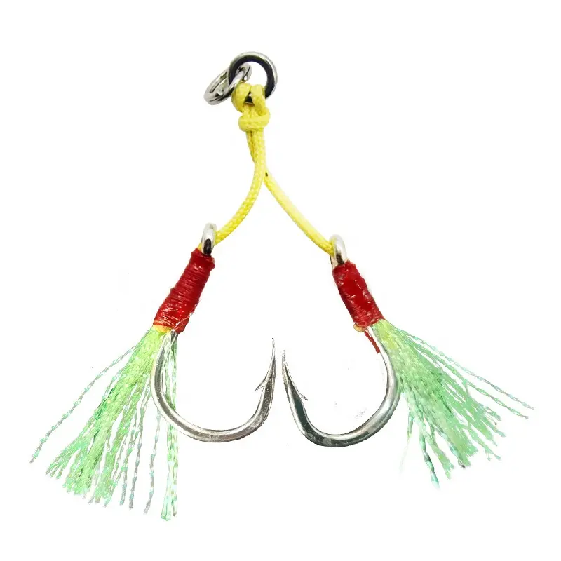 1/0 2/0 3/0 5/0 7/0 Fiber Rope Flasher Shore Jigging Assist Hooks Double Assist Jig Fishing Hooks Jig Lure Hook