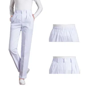 Pantalon d'infirmière blanc, pantalon de travail d'hiver épais à taille élastique, pantalon bleu grande taille, uniforme médical pour femmes, pantalon de travail - Product Image 3