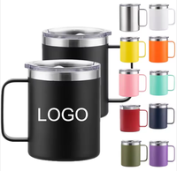 Gobelet isotherme à double paroi personnalisé avec logo imprimé, couvercle magnétique coloré, 14 oz, tasse à café de 12 oz avec poignée