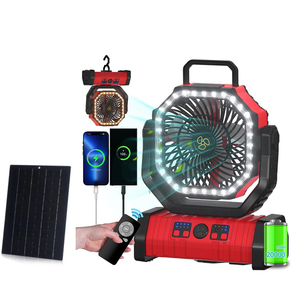 Năng lượng mặt trời di động cắm trại <span class=keywords><strong>fan</strong></span> với LED ánh sáng có thể sạc lại dao động điều khiển từ xa hẹn giờ quạt ngoài trời cho RV bão khẩn cấp - Product Image 1
