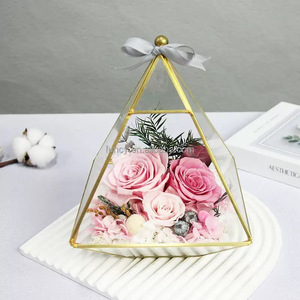 Arbre à souhaits en verre irrégulier pour bébé fille nouveau-né, rouge et bleu, fleur éternelle, design Art Déco écologique, 16x14x25cm, salon - Product Image 4