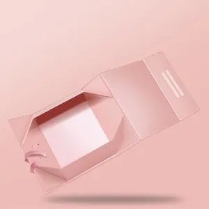 Custom Design Matte pink Large Rigid Paper Cardboard Gift Packaging Magnetic Folding Box for Wedding Dress