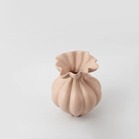 Vases en résine plissés mats couleur nude, bords ondulés et festonnés, design Art Déco, vase de table de mariage, étanche et portable, vente en gros