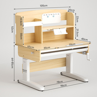 Table d'étude ergonomique moderne et réglable en bois de caoutchouc pour enfants avec levage manuel frontal, écologique, pour chambre et apprentissage à domicile