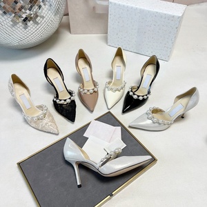 Zapatos de Tacón Alto de Diseño Italiano con Lazo de Cuero para Mujer, Diseño de Encaje, Transpirables, a la Moda, Elegantes y Refinados para Señoritas - Product Image 1