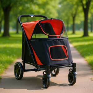 Poussette pour animaux de compagnie en tissu Oxford pliable avec amortisseurs, freins et fenêtre en maille pour chien, chat, petit animal, utilisation en extérieur toutes saisons - Product Image 2