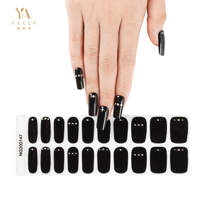 Tiras de uñas 3D UV /LED de larga duración Gel semicurado Envolturas de uñas perforadas en negro 20 dedos Pegatinas de uñas francesas Temperamento Suave - Product Image 2