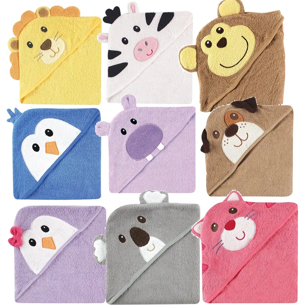 Purple cute hippo design bamboo hooded baby bath towel Meet OEKO-TEX cartoon kids towel 100% cotton