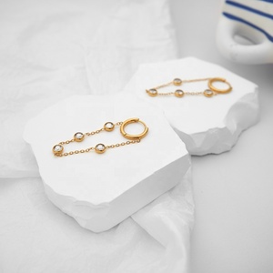 Lo Último en Joyería de Acero Inoxidable Chapado en Oro de 18K, Aretes de Aro Redondo con Cadena de Circón, a la Moda para Mujer, Accesorios, Pendientes E231501 - Product Image 3