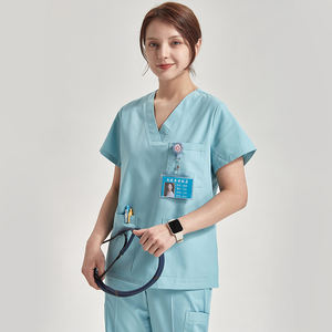 LOGO bordado popelina tela duradera mujeres hombres múltiples 8 bolsillos cordón Scrub uniformes Hospital <span class=keywords><strong>Dental</strong></span> enfermería ropa de trabajo - Product Image 5