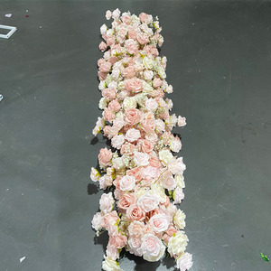 D-FR124 Vente chaude de chemin de table de mariage blanc avec fleurs, grand chemin de table avec fleurs, chemin de table artificiel en soie pour la décoration d'événements - Product Image 5