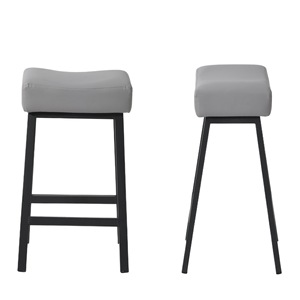 Juego de Taburetes Altos sin Respaldo con Asiento Tapizado Gris y Estructura de Metal Negro para Barra de Bar - Product Image 5
