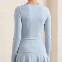 Robe de sport côtelée à manches longues pour femme, idéale pour le golf, le tennis, l'entraînement et la danse, avec motif floral