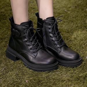 Bottes en cuir à lacets pour femme, style utilitaire urbain - Product Image 3