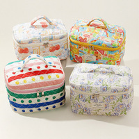 Trousse de maquillage de voyage en coton écologique avec logo personnalisé trousse de maquillage matelassée à motif floral avec fermeture éclair de grande contenance et fleur rose