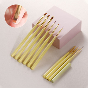 Wooden Handle <b>Nail</b> Art Brush Set Petite Round Oval Ombre Liner Crimped Ferrule with Lid Gel <b>Nail</b> Painting Decoration Brush - Product Image 1