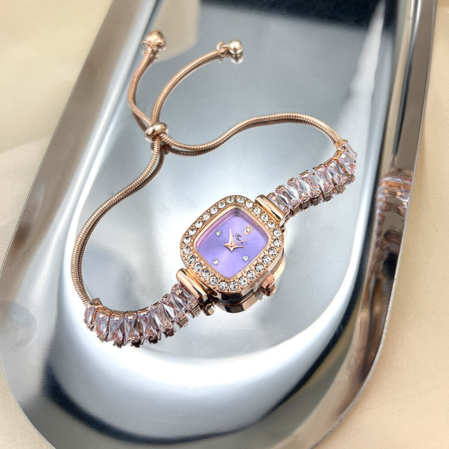Fashionable and Light Luxury Ladies' Bracelet Diamond-encrusted Watch, square Adjustable Strap Quartz Wristwatch for Women
