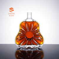 Bouteille en verre vide de 700 ml en forme de gourde, motif tournesol, pour spiritueux, vente en gros, en vrac, pour brandy et liqueurs