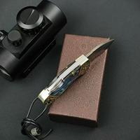 Coltello Pieghevole di Lusso in Acciaio Damascato con Manico in Conchiglia Naturale di Abalone e Bolster Inciso, Coltello Tascabile Portatile da Sopravvivenza, Strumento EDC, Regalo