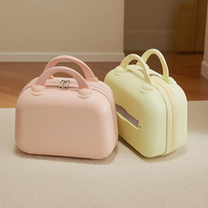 Trousse de maquillage style bonbon, boîte de rangement cosmétique portable de 12 pouces avec fermeture éclair et poignée souple pour les voyages de loisirs, couleur unie - Product Image 5