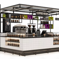 Kiosque à café personnalisé en carreaux blancs, stand de café pour centre commercial, comptoir de café intérieur, kiosque à boissons et à nourriture avec auvent métallique