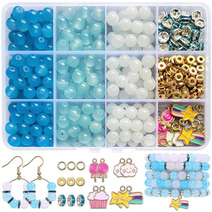 Accesorios de joyería DIY, cuentas sueltas de cristal de 8 mm, juego de cuentas redondas de vidrio de colores, dijes de aleación para la elaboración de pulseras y pendientes. - Product Image 4