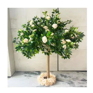 F106 Wholesale 1.5M 2.1M Small Fake Silk Rose Tree Table Centerpiece Wedding Home Decoration Peach Artificial Rose Flower Tree