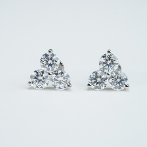 Sterling Silver Three Stone Mini <b>Earrings</b> 5mm Round Cut Moissanite Stud <b>Earrings</b> - Product Image 1