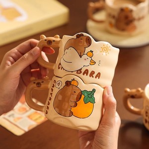 Cute Capybara Japanese Retro Ceramic <b>Mug</b> 300ml <b>Reusable</b> Coffee <b>Mug</b> for Girls & Couples Home & Office Daily Use - Product Image 5