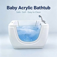 Baignoire Spa Bébé Autoportante en Acrylique avec Façade en Verre Transparent, Massage à Bulles et Lumière LED pour Bain de Bébé