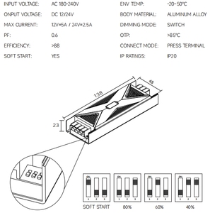 Fuente de alimentación conmutada del controlador LED Delgado ultrafino al por mayor, 12V/24V, 60W-300W, con tira de luz de atenuación Dalí, al por mayor - Product Image 4