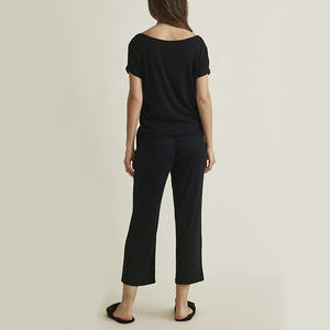 USA &amp; EUR &amp; AU Pajamas Manufacturer Custom Design Sleepwear <strong>Crop</strong> Pants Sets Soft Skin Friendly Bamboo Fiber Cotton <strong>Pyjamas</strong> Women - Product Image 5
